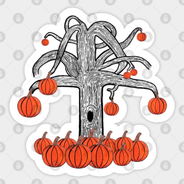 Simple Dark Tree With Pumpkins, Spooky Tree With Pumpkins (Light Brown) Sticker by thcreations1